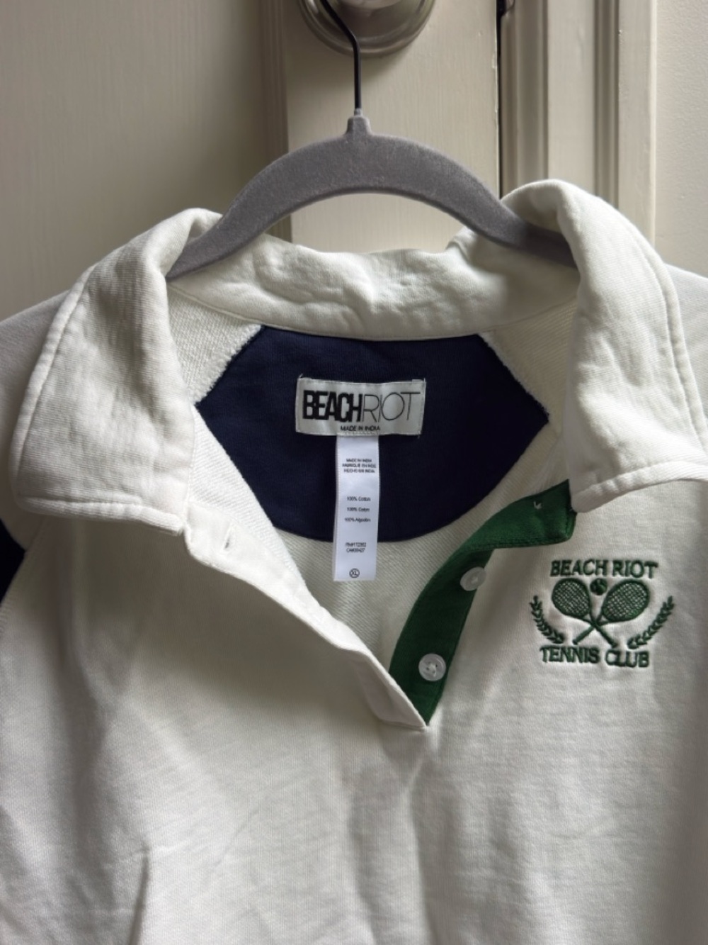 Beach Riot White Pullover with Green & Navy Tennis Accents - Picture 2 of 2